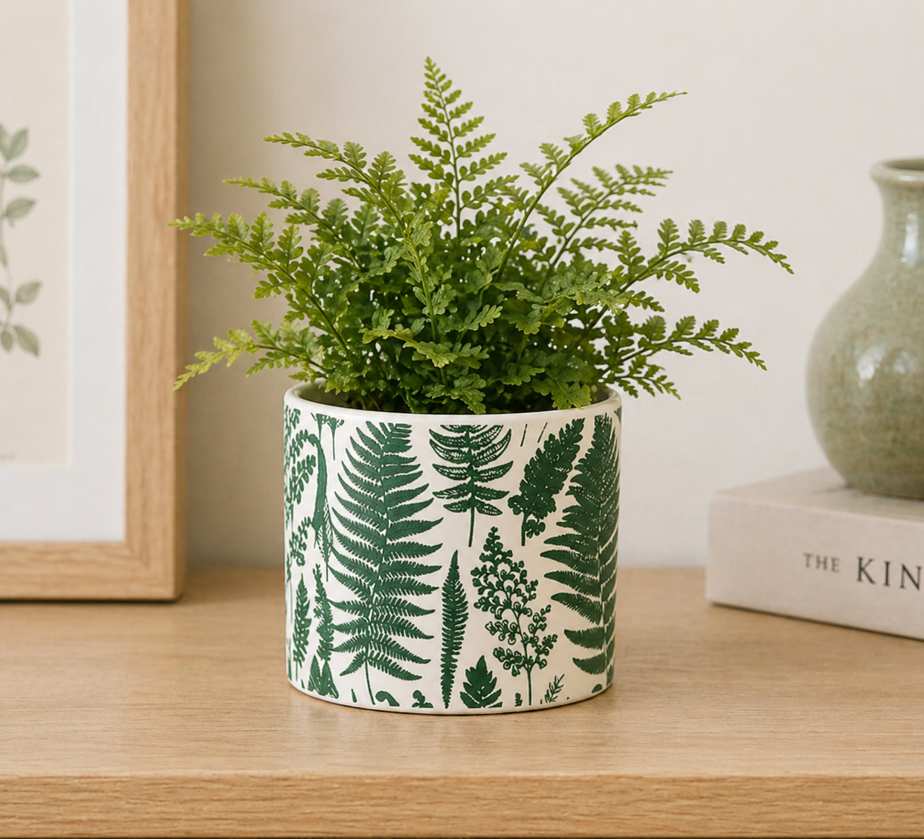 Portland Living 12cm Terracotta Green Leaf Print Plant Pot