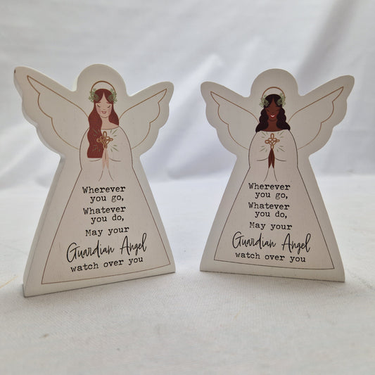 Wooden Guardian Angel Block Decoration