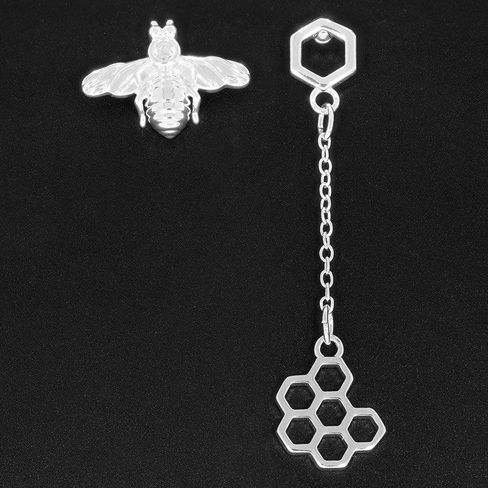 Equilibrium Honey Bee Asymmetrical Silver Plated Earrings
