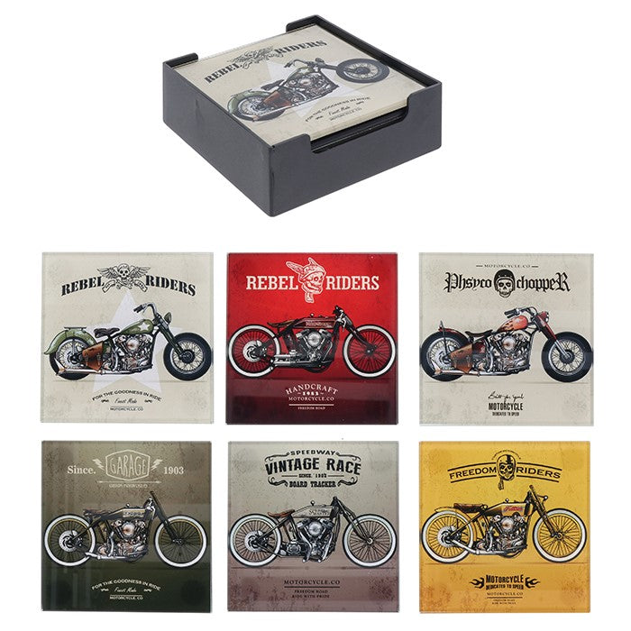 Shudehill Giftware Set of 6 Square Glass Motorbike Themed Coasters NG