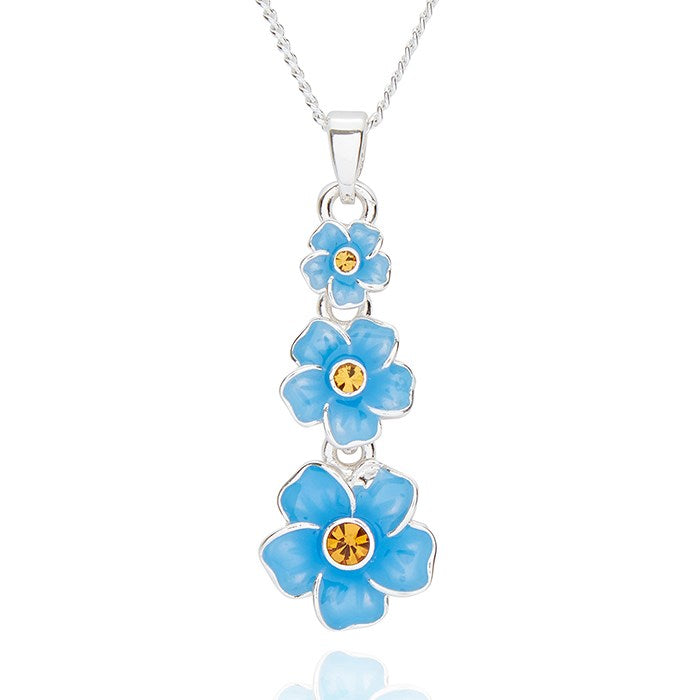 Equilibrium Forget Me Not Trio Drop Silver Plated Necklace