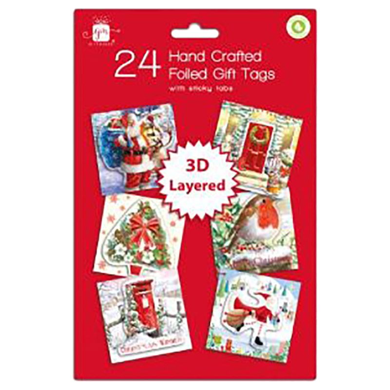 Gift Maker Pack of 24 Hand Crafted Traditional Foiled Gift Tags with Sticky Tabs