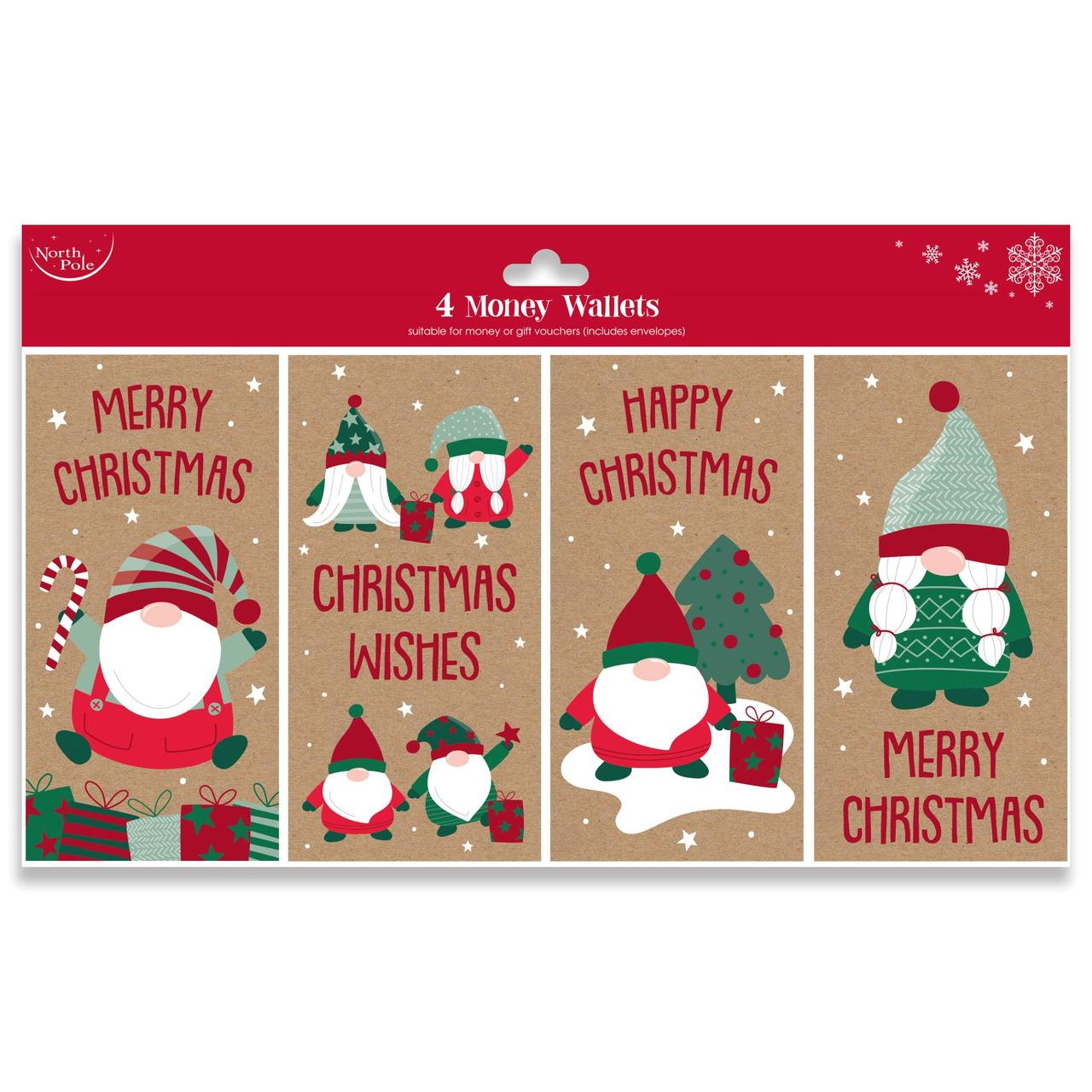 Clairefontaine Pack of 4 Kraft Christmas Gonk Money Wallets