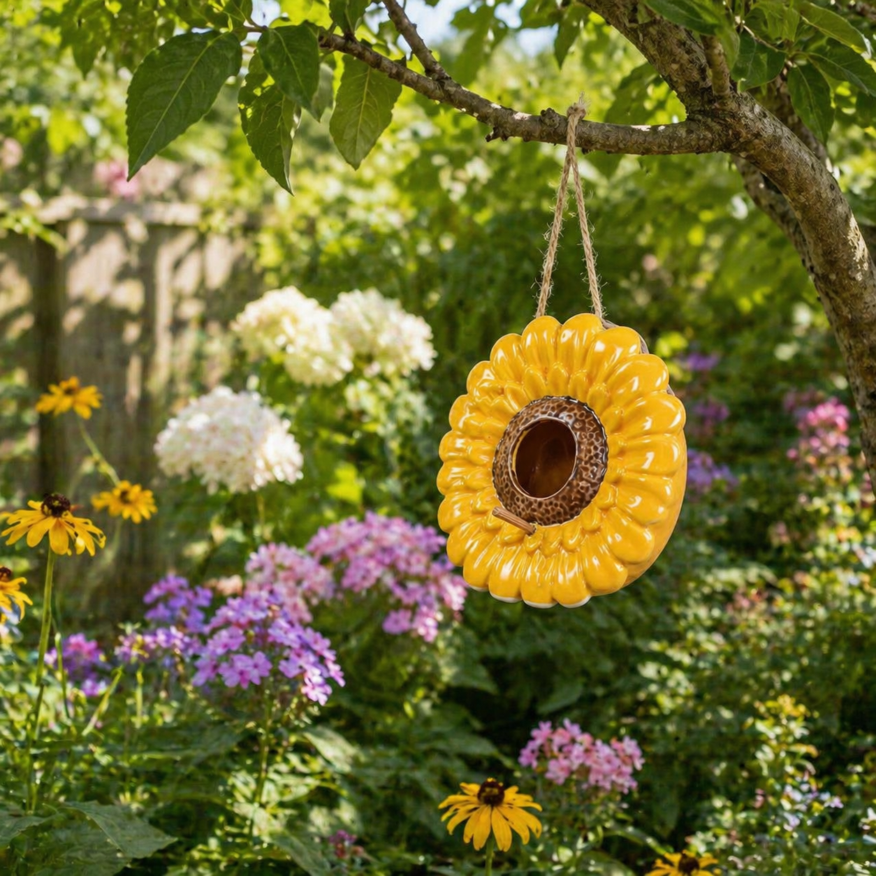 Portland Living Ceramic Sunflower Hanging Birdhouse 15cm