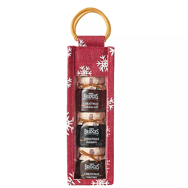 Mrs Bridges Christmas Trio Jute Bag Preserves Gift Set