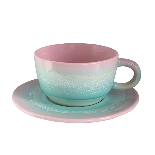 Sass & Belle Pastel Ombre Tea Cup & Saucer Set Pink & Green