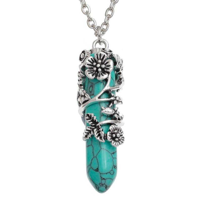 Semi Precious Gemstone Drop Pendant Necklace - Turquoise NG