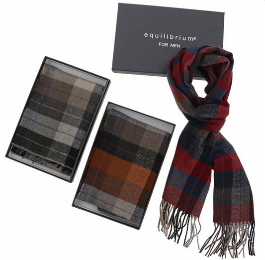 Equilibrium Mens Check Scarf in Gift Box Cashmere Feel