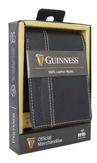 Guinness Mens Leather Wallet Black Bifold RFID Protection