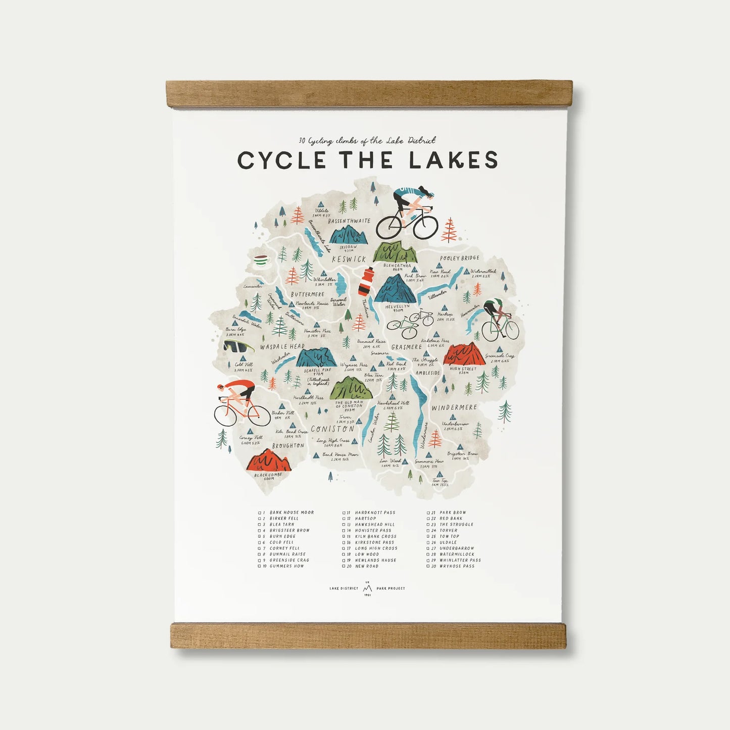Oldfield Design Co. Cycle The Lakes Illustrated A3 Map Poster