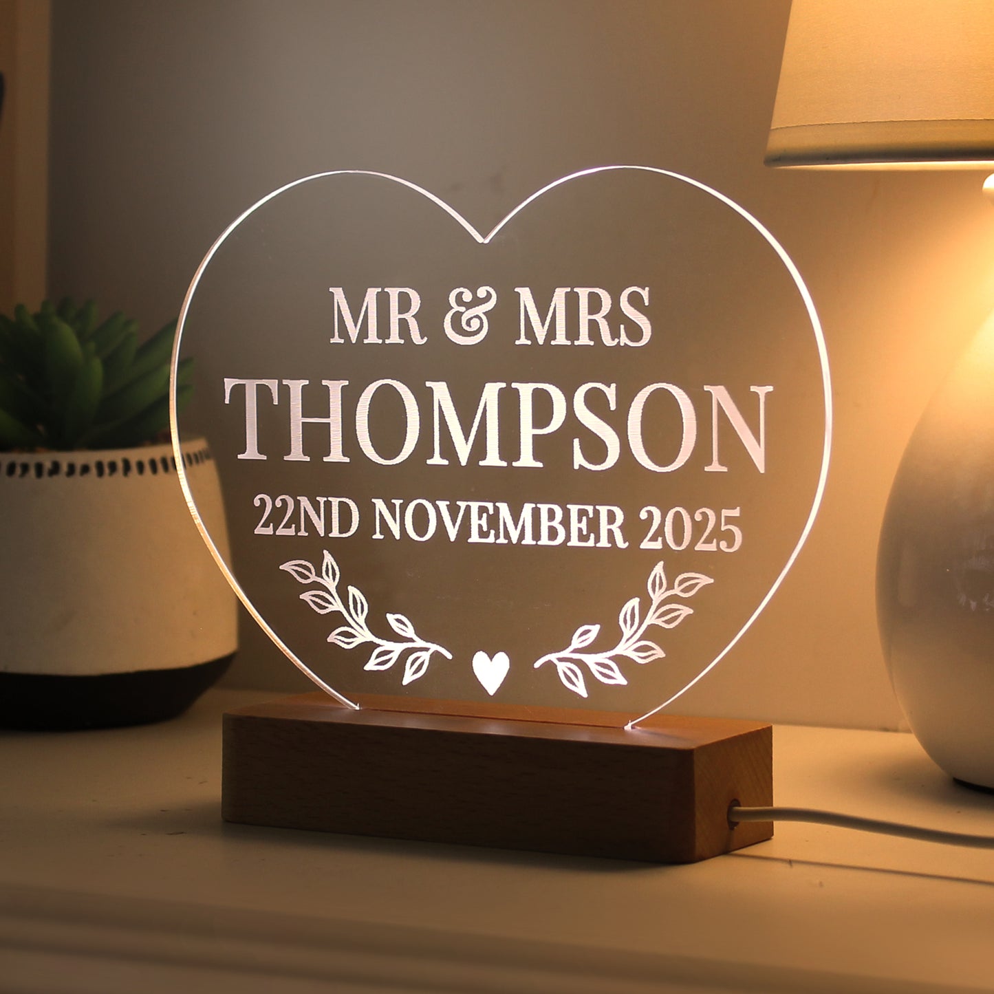 Personalised Wedding Date Heart LED Light