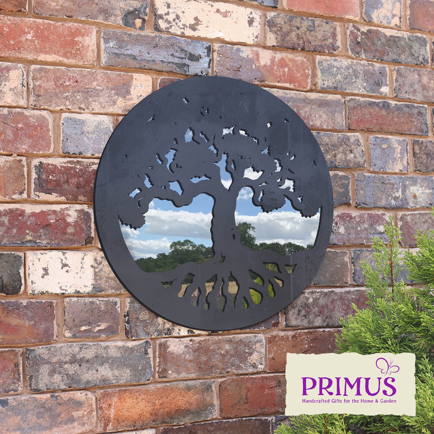 Primus Black Metal Round Tree of Life Silhouette Wall Mirror
