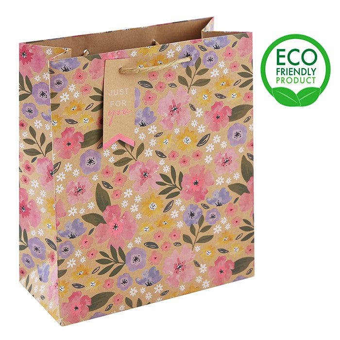Kraft Pink Floral Medium Gift Bag
