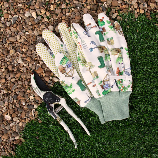 Leonardo Collection Green Fingers Patterned Gardening Gloves & Secateurs Set