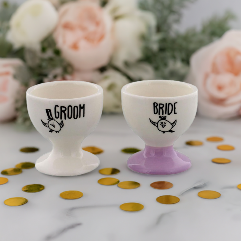 Eggcellent Egg Cups 'Bride' and 'Groom' Novelty Wedding Egg Cups – Moya  Cole Hospice Online Shop
