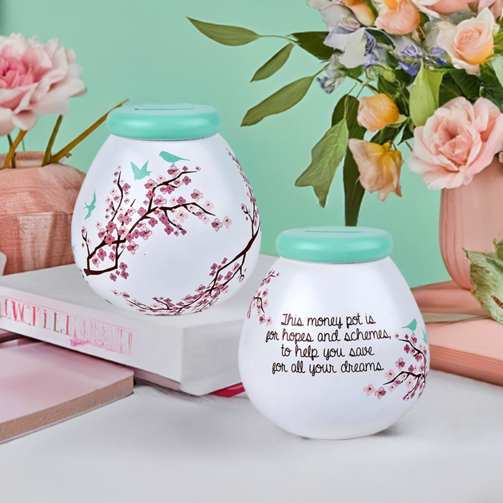 Cherry Blossom Pot of Dreams Ceramic Money Box