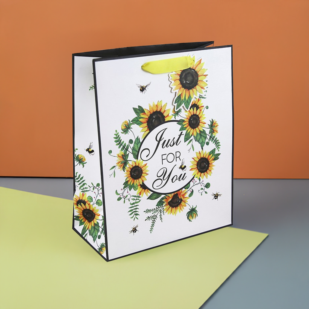 Sunflower & Bees White Floral Large Gift Bag