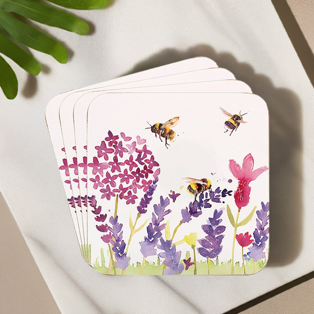 Lesser & Pavey Lavender & Bees Set of 4 Cork Backed Coasters