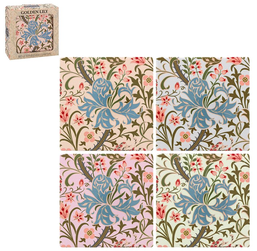 Leonardo Collection William Morris Golden Lily Set of 4 Ceramic Coasters