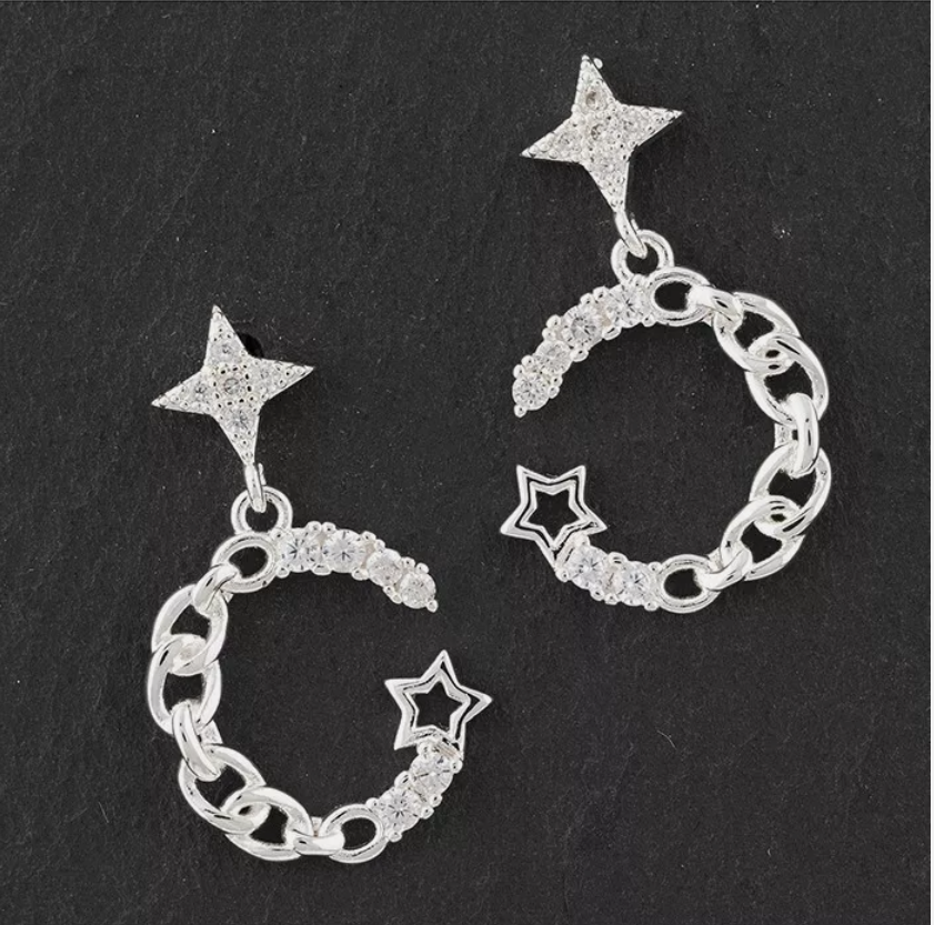 Equilibrium Celestial Sparkle Moon Silver Plated Earrings