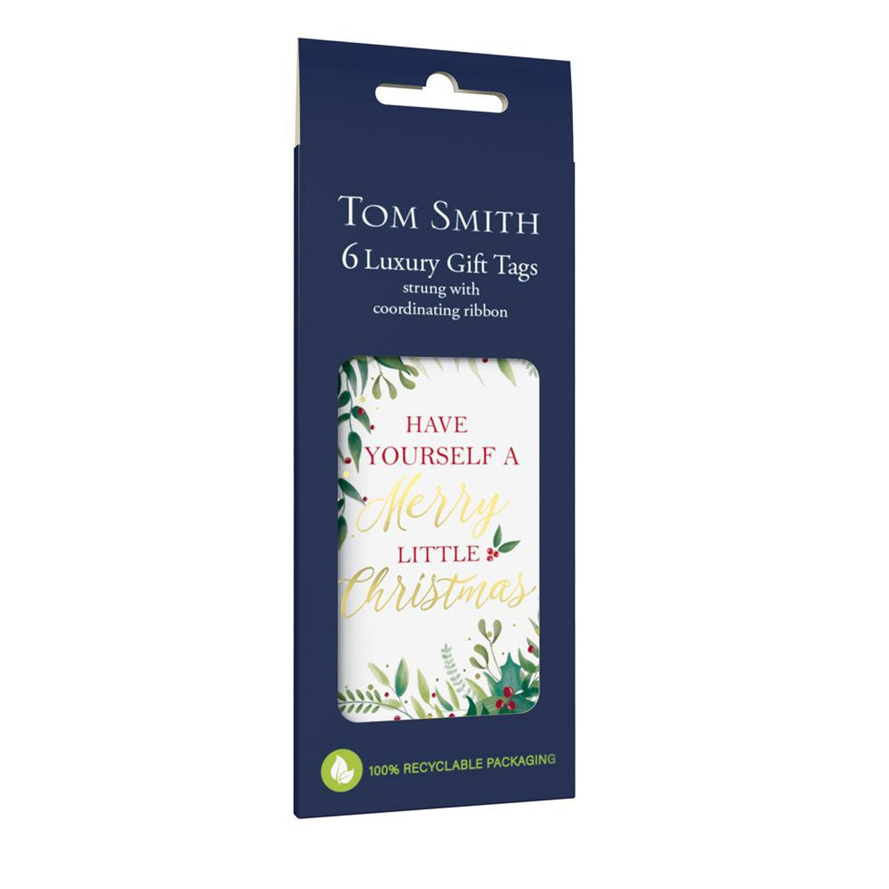Tom Smith Pack of 6 Luxury Gift Tags with Ribbon - Mistletoe & Text