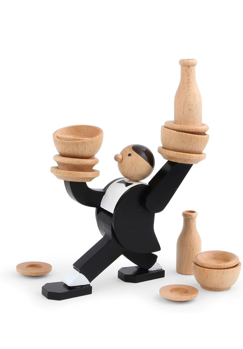 Kikkerland Don't Tip the Waiter! Wooden Novelty Stacking Game
