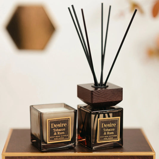 Scented Candle & Reed Diffuser Set Tobacco & Rum Home Fragrance 150ml Boxed Gift