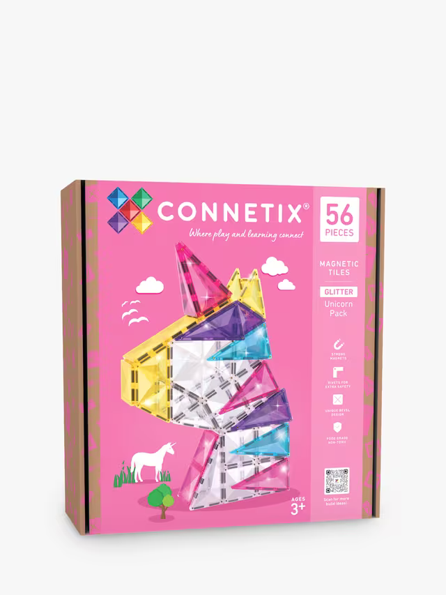 Connetix Pink Glitter Unicorn Pack - 56 Magnetic Tiles