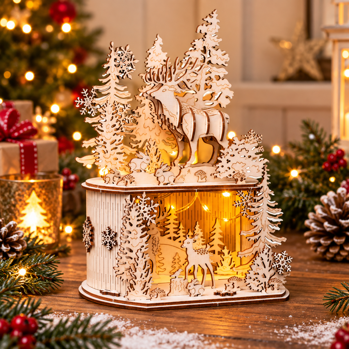 Wooden 3D Puzzle Christmas Winter Forest Reindeer Design