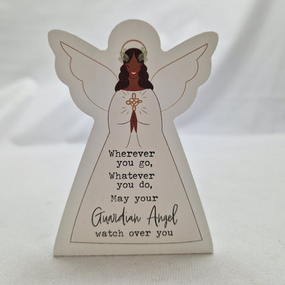 Wooden Guardian Angel Block Decoration