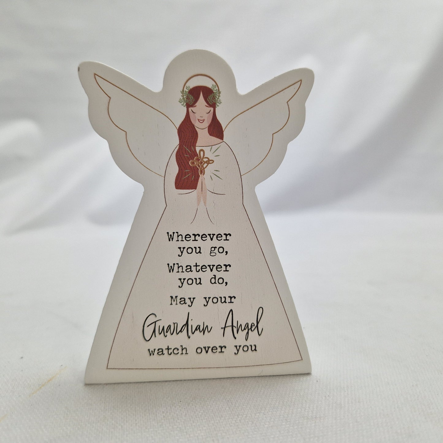 Wooden Guardian Angel Block Decoration