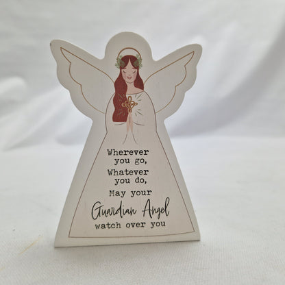 Wooden Guardian Angel Block Decoration