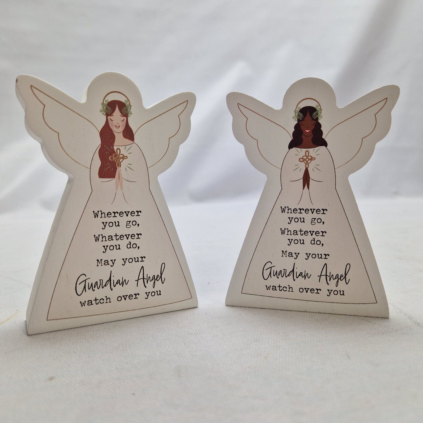 Wooden Guardian Angel Block Decoration