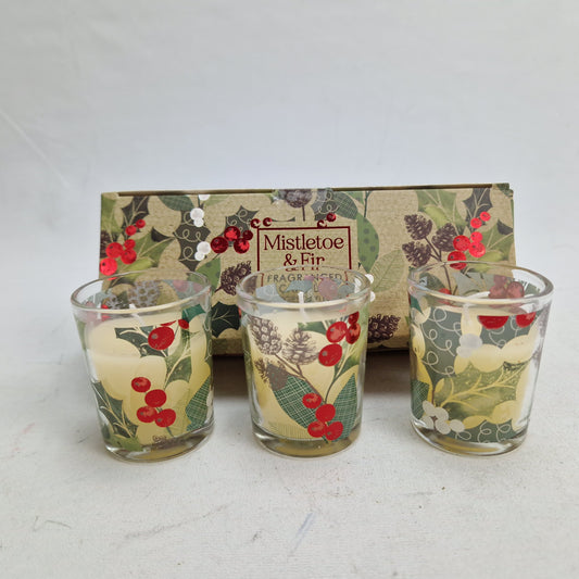 SiL Christmas Set of 3 Mistletoe & Fir Scented Votive Candles