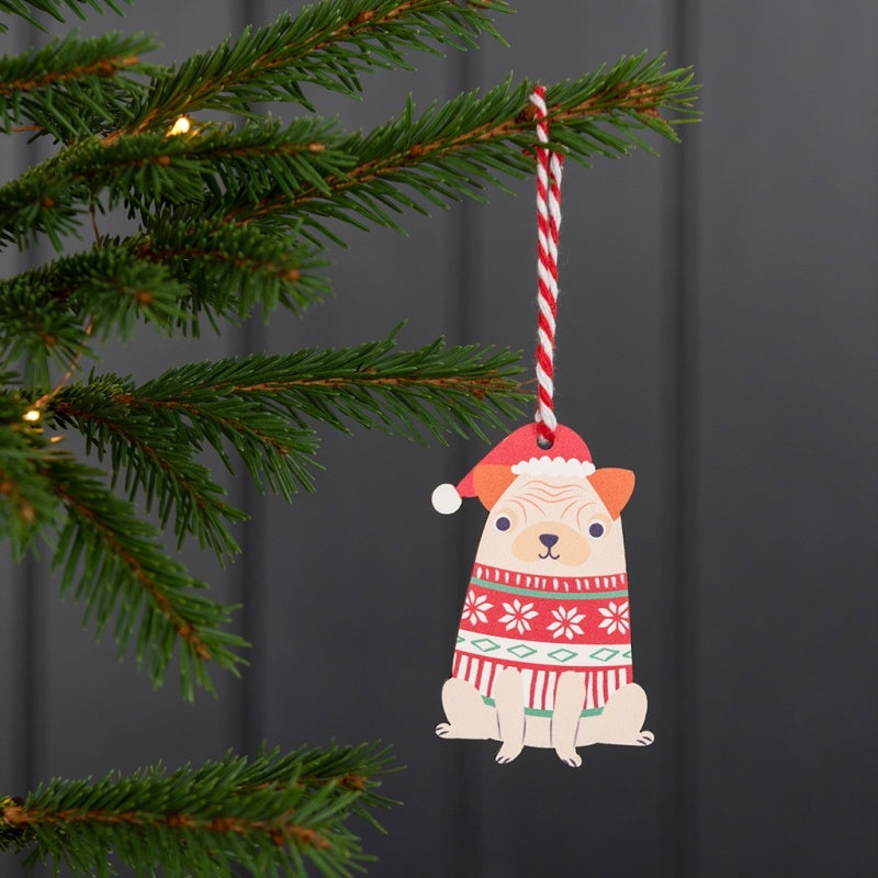 Wooden Pug Christmas Hanging Decoration Rex London Cute Tree Dec