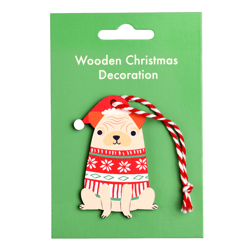 Wooden Pug Christmas Hanging Decoration Rex London Cute Tree Dec