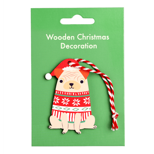 Wooden Pug Christmas Hanging Decoration Rex London Cute Tree Dec