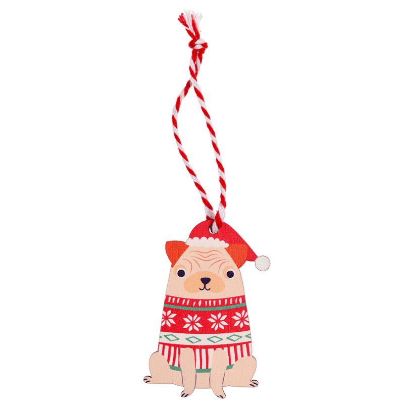 Wooden Pug Christmas Hanging Decoration Rex London Cute Tree Dec