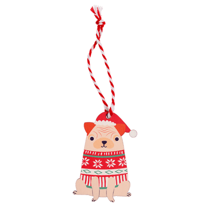 Wooden Pug Christmas Hanging Decoration Rex London Cute Tree Dec