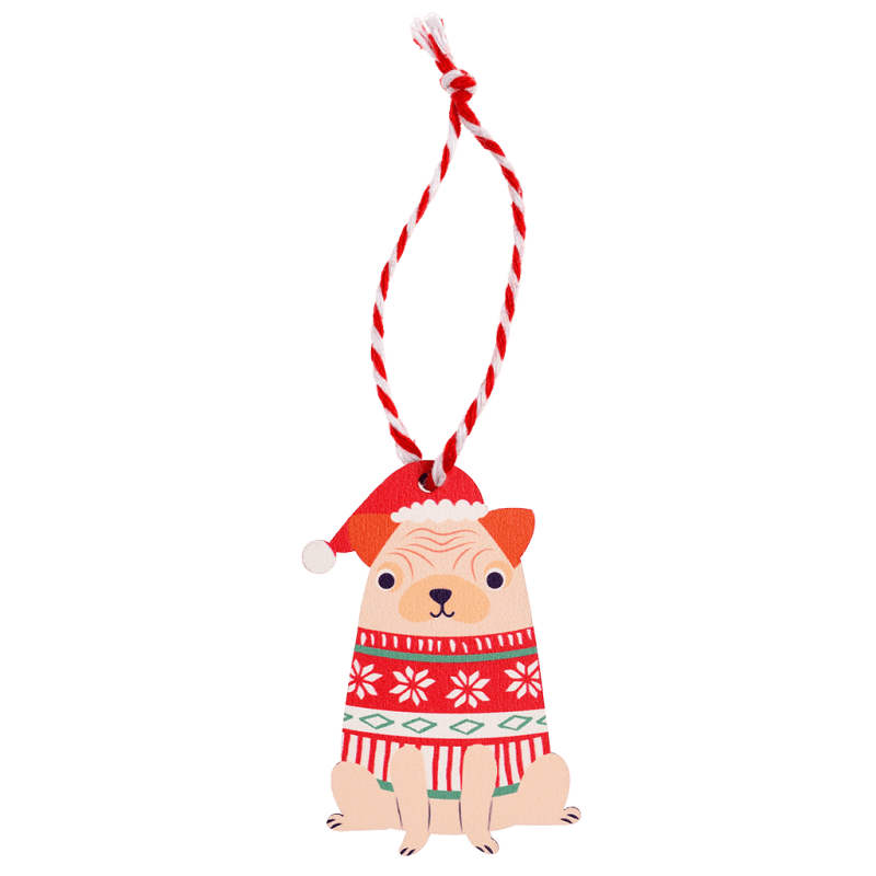 Wooden Pug Christmas Hanging Decoration Rex London Cute Tree Dec