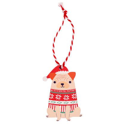 Wooden Pug Christmas Hanging Decoration Rex London Cute Tree Dec