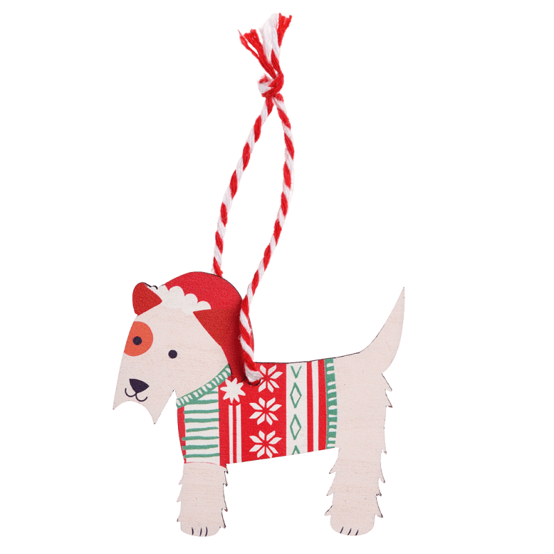 Wooden Scottie Dog Christmas Hanging Decoration Rex London Cute Tree Dec