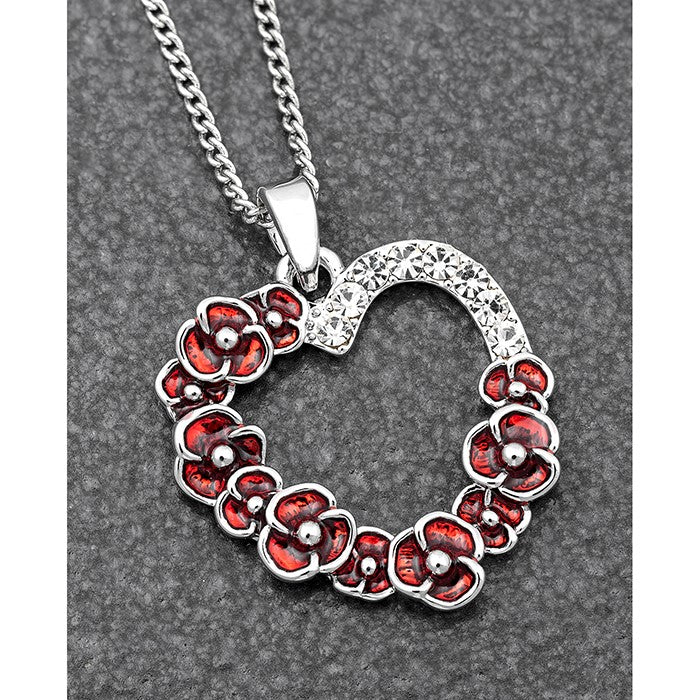 Equilibrium Silver Plated Poppy Heart Diamante Necklace