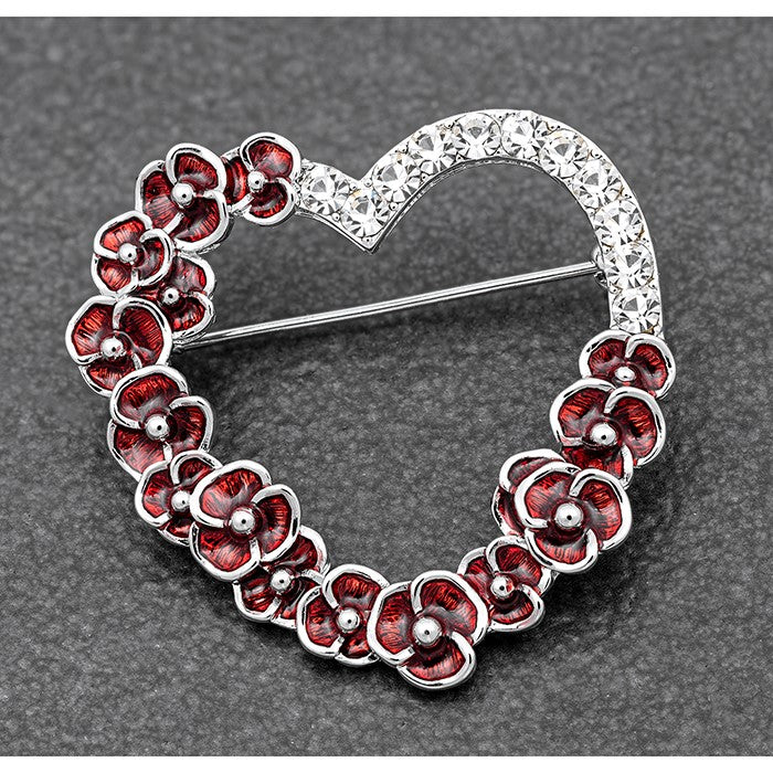 Equilibrium Silver Plated Poppy Heart Diamante Brooch