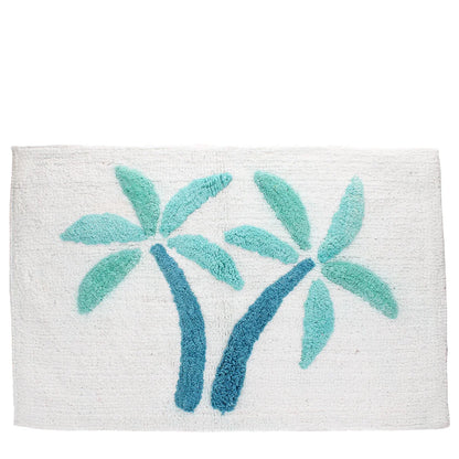 Rex London Ivory Blue Palm Tree Graphic Tufted Cotton Bathmat 80x50cm