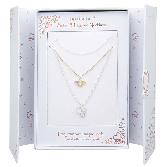 Equilibrium Gift Set of 3 In 1 Layered Two Tone Bee Necklaces