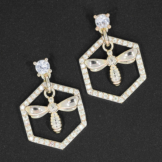 Equilibrium Honey Bee in Honeycomb Gold Plated Earrings