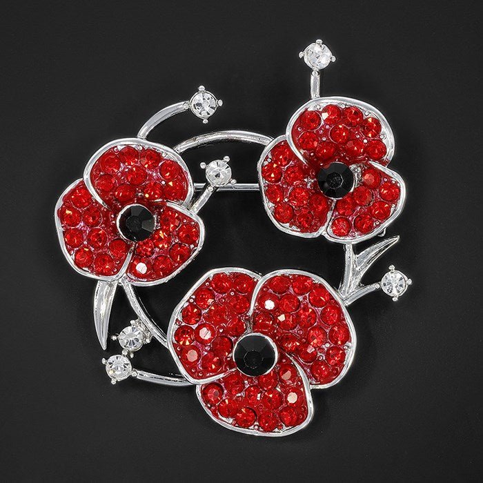 Equilibrium Silver Plated Poppy Trio Diamante Brooch
