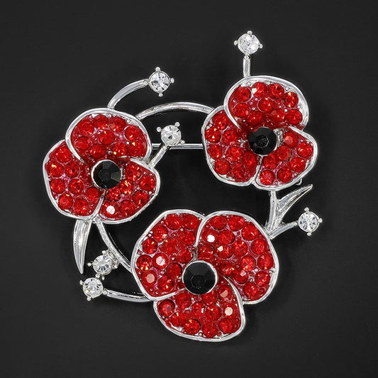 Equilibrium Silver Plated Poppy Trio Diamante Brooch