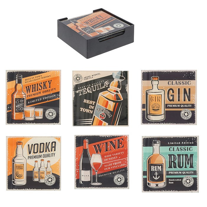 Shudehill Giftware Set of 6 Square Glass Spirits Themed Coasters